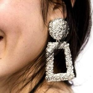 Statement geometric embossed silver‎ textured earrings